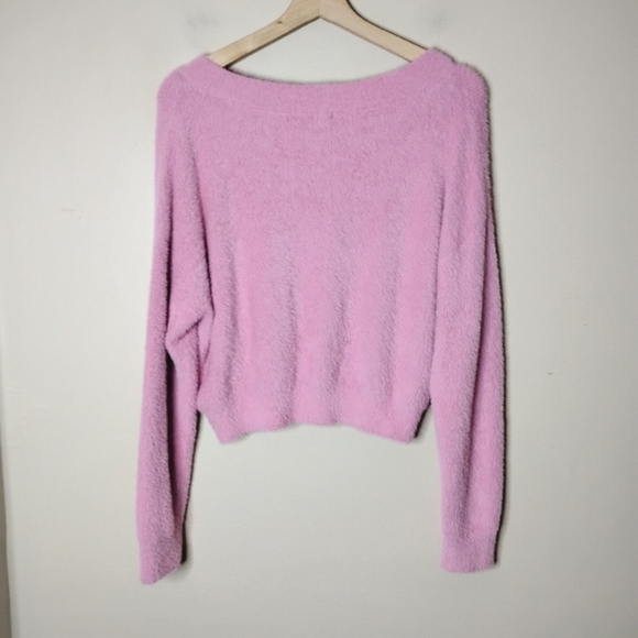 NWT Forever 21 Pink Fuzzy V-Neck Cropped Sweater S Soft Eyelash Knit - Picture 5 of 8